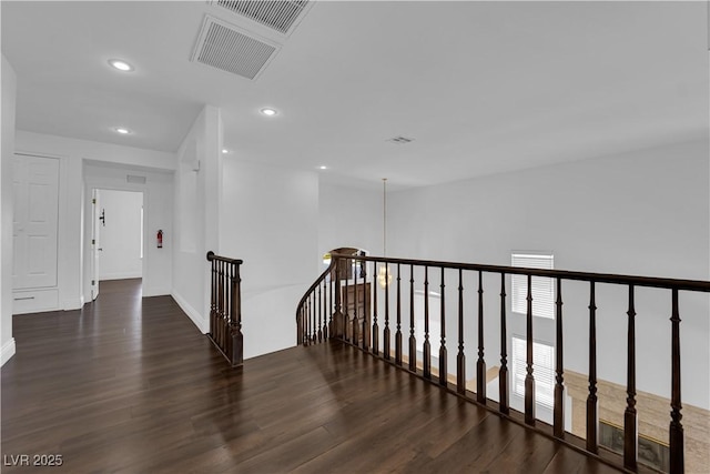 56 Grossinger Ct, Henderson, NV 89074 - hallway featuring an upstairs landing, wood finished floors, and recessed lighting
