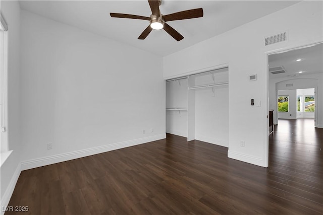 56 Grossinger Ct, Henderson, NV 89074 - unfurnished bedroom with wood finished floors, a closet, a ceiling fan, and recessed lighting