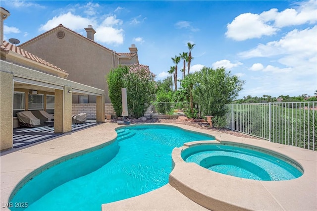 56 Grossinger Ct, Henderson, NV 89074 - view of swimming pool featuring a fenced backyard, a patio, and a pool with connected hot tub