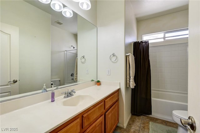 8169 Skytop Ledge Ave, Las Vegas, NV 89178 - full bathroom featuring vanity, tile patterned floors, and shower / bath combination with curtain