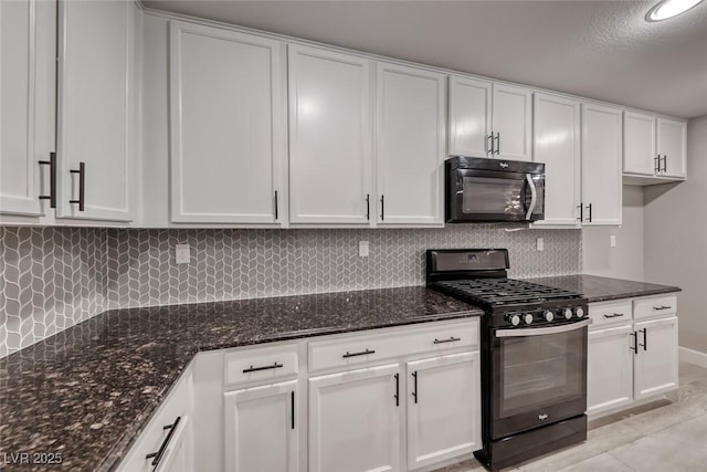 2337 Via Barranca St, Henderson, NV 89044 - kitchen featuring black appliances, white cabinetry, and dark stone counters