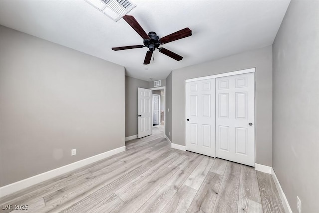 2337 Via Barranca St, Henderson, NV 89044 - unfurnished bedroom with light wood-style floors, a closet, and a ceiling fan