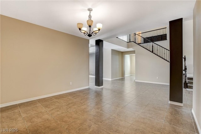 4208 Falcons Flight Ave, North Las Vegas, NV 89084 - empty room with a chandelier, stairway, and light tile patterned flooring