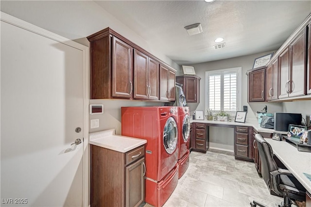 3605 Greenbriar Bluff Ave, North Las Vegas, NV 89081 - washroom with cabinet space, washing machine and clothes dryer, a desk, and recessed lighting
