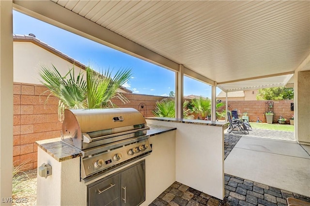 3605 Greenbriar Bluff Ave, North Las Vegas, NV 89081 - fenced backyard with exterior kitchen and a patio area