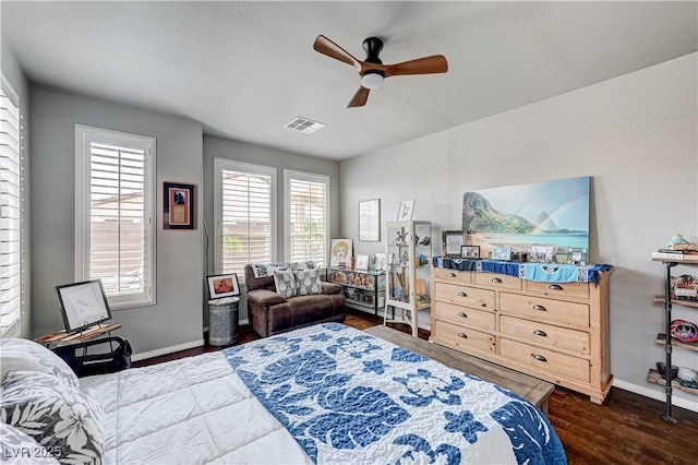 3605 Greenbriar Bluff Ave, North Las Vegas, NV 89081 - bedroom featuring multiple windows, dark wood-style floors, and ceiling fan