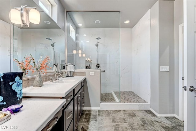 3605 Greenbriar Bluff Ave, North Las Vegas, NV 89081 - full bathroom with walk in shower, vanity, and recessed lighting