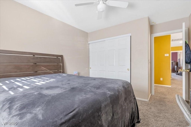 9836 La Vid Ct, Las Vegas, NV 89117 - carpeted bedroom with a closet, lofted ceiling, and a ceiling fan