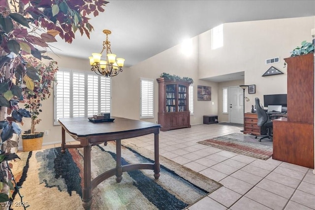 9836 La Vid Ct, Las Vegas, NV 89117 - office space with light tile patterned floors and a chandelier