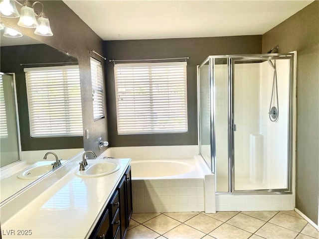 164 Swale Ln, Las Vegas, NV 89144 - full bath featuring vanity, a shower stall, a bath, and tile patterned flooring