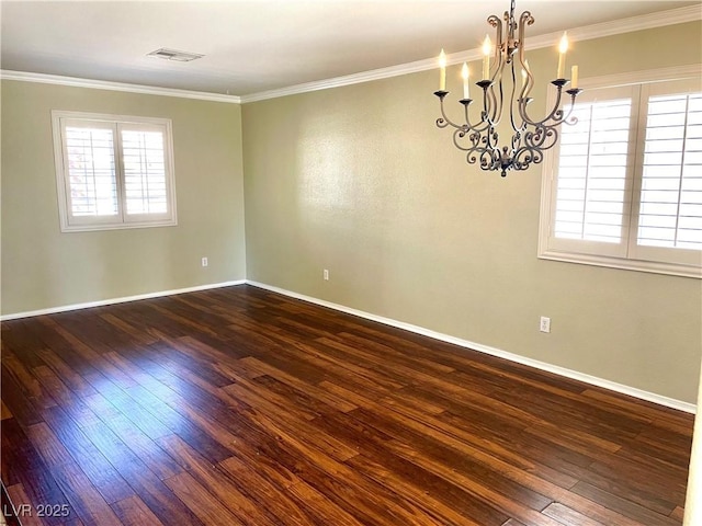 164 Swale Ln, Las Vegas, NV 89144 - spare room with a chandelier, dark wood finished floors, and ornamental molding