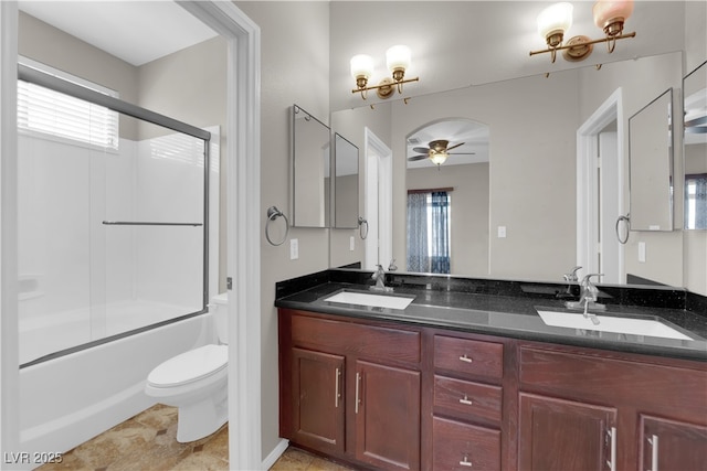 1205 Boulder Shore Ave, North Las Vegas, NV 89081 - full bathroom featuring a ceiling fan, double vanity, shower / bath combination with glass door, and a chandelier