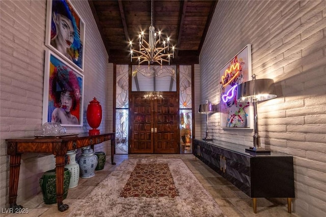 2030 Mohigan Way, Las Vegas, NV 89169 - entrance foyer featuring high vaulted ceiling, a chandelier, and a wooden ceiling with exposed beams