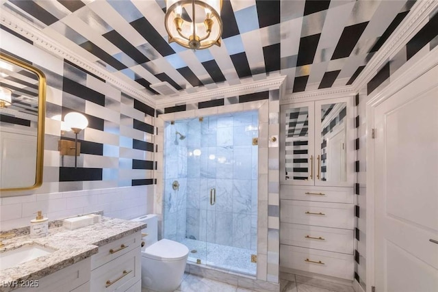 2030 Mohigan Way, Las Vegas, NV 89169 - bathroom with vanity, a stall shower, and tasteful backsplash