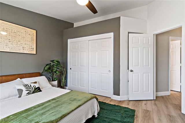 3890 Quadrel St, Las Vegas, NV 89129 - bedroom with a closet, light wood-style flooring, and ceiling fan