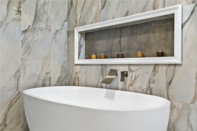 3890 Quadrel St, Las Vegas, NV 89129 - bathroom with a freestanding tub and tile walls