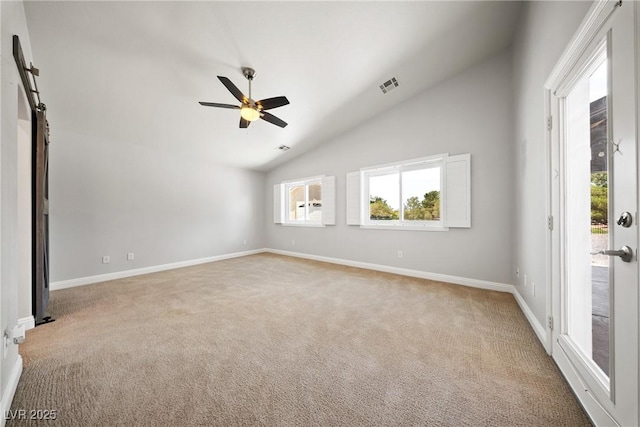 5210 E Chasemoor St, Pahrump, NV 89061 - spare room featuring light carpet, a ceiling fan, and vaulted ceiling