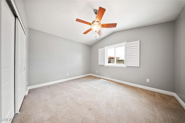 5210 E Chasemoor St, Pahrump, NV 89061 - unfurnished bedroom with a closet, carpet floors, vaulted ceiling, and ceiling fan