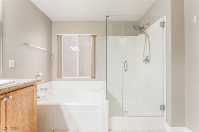 1442 Big Tree Ave, North Las Vegas, NV 89031 - full bathroom with a shower stall, a bath, and vanity