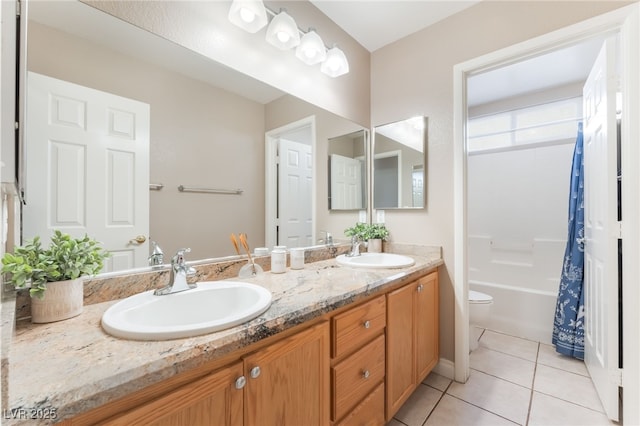 1442 Big Tree Ave, North Las Vegas, NV 89031 - full bathroom with double vanity, tile patterned flooring, and shower / tub combo