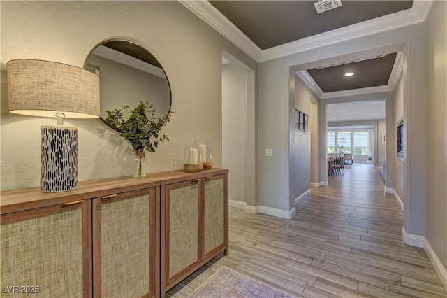9964 Peaceful Peaks Ave, Las Vegas, NV 89166 - hall featuring crown molding and light wood-type flooring