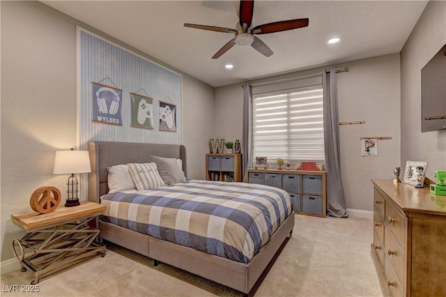 9964 Peaceful Peaks Ave, Las Vegas, NV 89166 - bedroom featuring light colored carpet, recessed lighting, and a ceiling fan