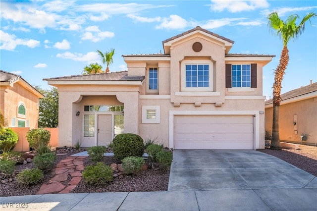 258 Horizon Pointe Cir, Henderson, NV 89012 - mediterranean / spanish-style house featuring stucco siding, concrete driveway, a garage, and a tile roof
