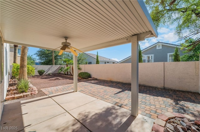 258 Horizon Pointe Cir, Henderson, NV 89012 - fenced backyard featuring ceiling fan and a patio