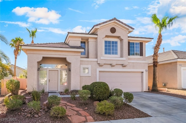 258 Horizon Pointe Cir, Henderson, NV 89012 - mediterranean / spanish-style home with stucco siding, concrete driveway, a garage, and a tile roof