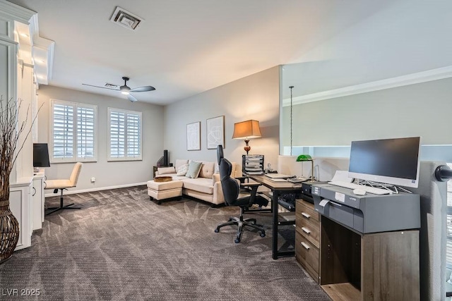 2458 Tour Edition Dr, Henderson, NV 89074 - office with dark colored carpet and ceiling fan