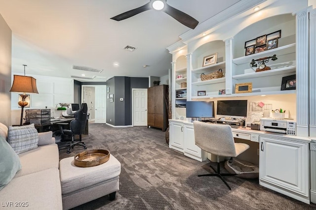 2458 Tour Edition Dr, Henderson, NV 89074 - office space with dark carpet, built in desk, and a ceiling fan