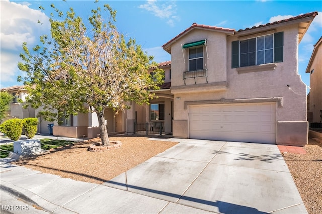 8179 Palace Monaco Ave, Las Vegas, NV 89117 - view of front of home featuring stucco siding, a tile roof, an attached garage, and concrete driveway