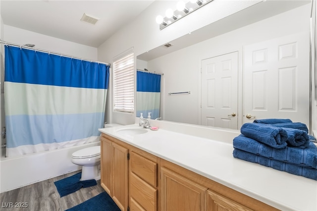 8179 Palace Monaco Ave, Las Vegas, NV 89117 - bathroom featuring vanity, wood finished floors, and shower / bathtub combination with curtain