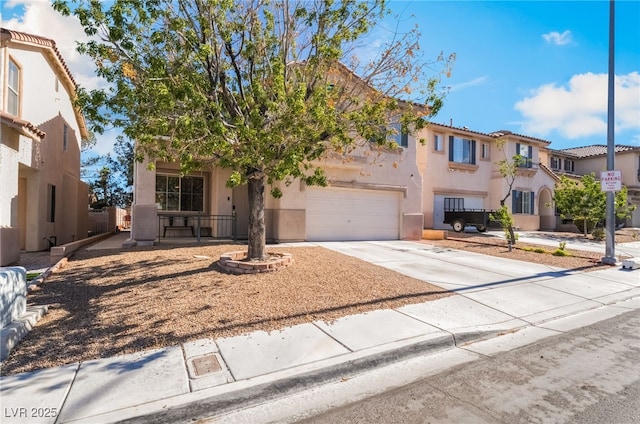 8179 Palace Monaco Ave, Las Vegas, NV 89117 - mediterranean / spanish house with concrete driveway, stucco siding, a porch, and a residential view