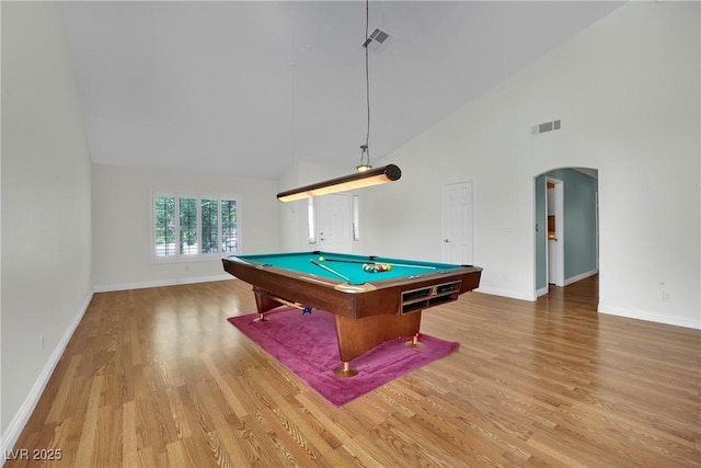 4423 Sophia Way N, Las Vegas, NV 89032 - rec room with wood finished floors, arched walkways, billiards, and high vaulted ceiling