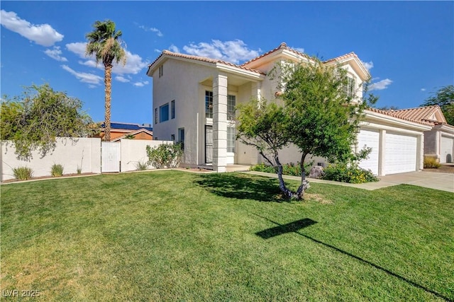 9520 Silver Frost St, Las Vegas, NV 89123 - mediterranean / spanish home featuring stucco siding, a tiled roof, a garage, and concrete driveway