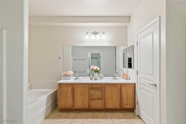 2425 Sky Watcher St, Henderson, NV 89044 - bathroom with double vanity, a garden tub, and tile patterned flooring