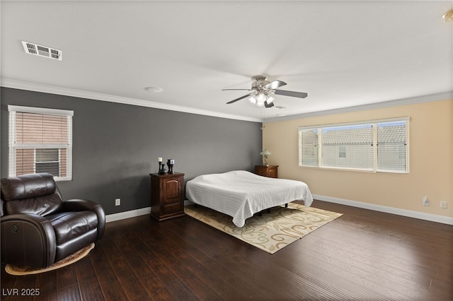 209 Centocelle Ave, Las Vegas, NV 89183 - bedroom with dark wood finished floors, crown molding, and ceiling fan