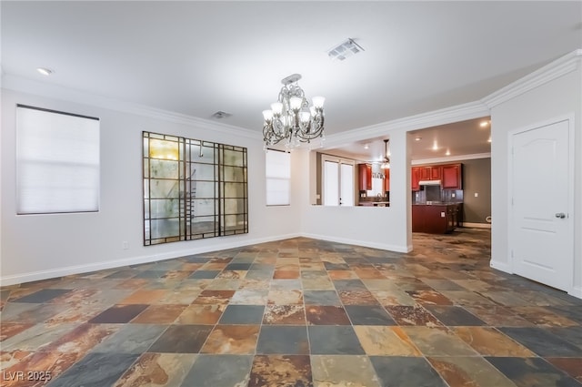 1152 Highbury Grove St, Henderson, NV 89002 - unfurnished dining area with a chandelier, dark stone finish floors, and crown molding