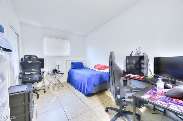 304 N Minnesota St, Las Vegas, NV 89107 - tiled bedroom with a desk and ornamental molding