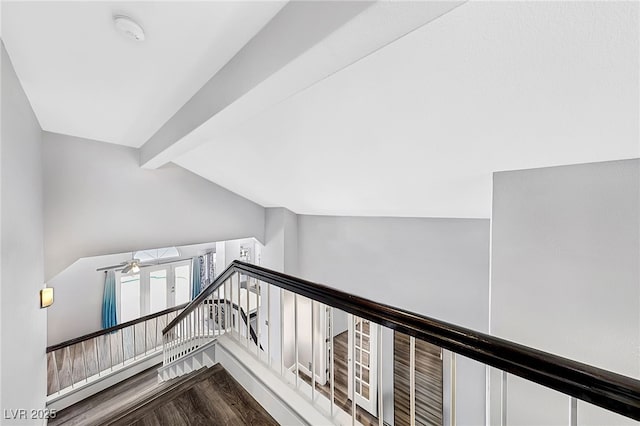 9405 Crosspointe Ave, Las Vegas, NV 89117 - stairway featuring wood finished floors and a ceiling fan