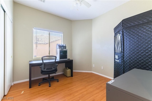 625 Bright Lights Ave, North Las Vegas, NV 89031 - home office featuring light wood-type flooring and a ceiling fan