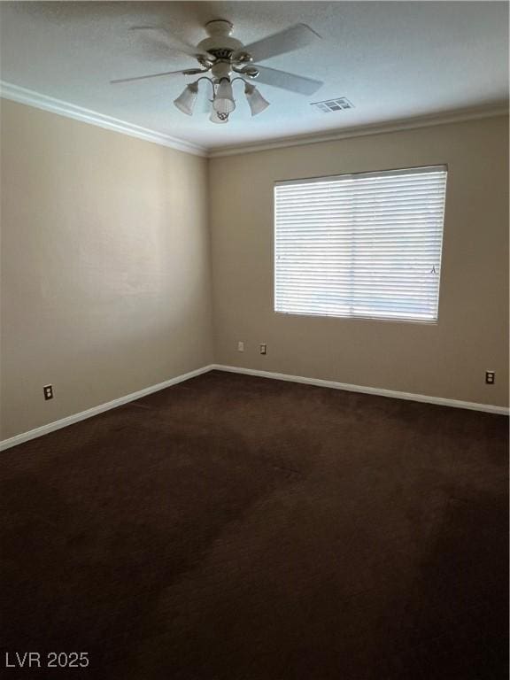 11004 Mount Royal Ave, Las Vegas, NV 89144 - empty room with ornamental molding, a ceiling fan, and dark carpet