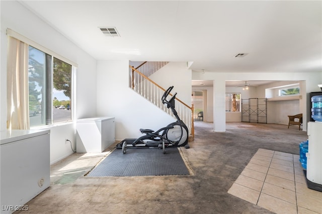 4062 W El Campo Grande Ave, North Las Vegas, NV 89031 - workout room with carpet floors and ceiling fan