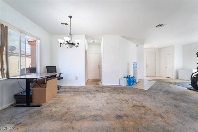 4062 W El Campo Grande Ave, North Las Vegas, NV 89031 - unfurnished dining area with a chandelier, carpet, and an office area