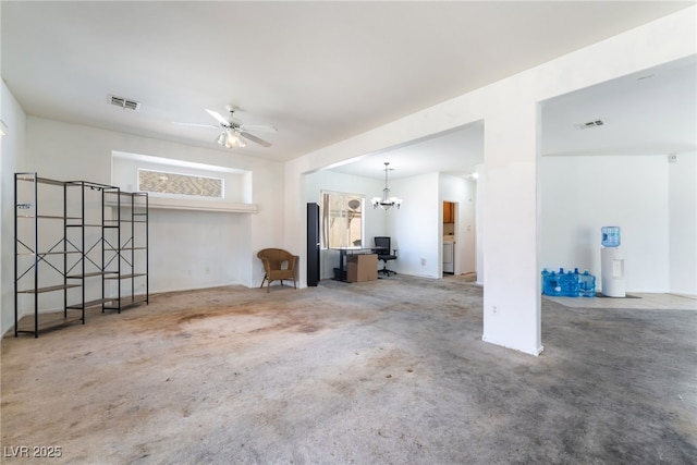 4062 W El Campo Grande Ave, North Las Vegas, NV 89031 - unfurnished living room featuring carpet, plenty of natural light, a ceiling fan, and washer / clothes dryer