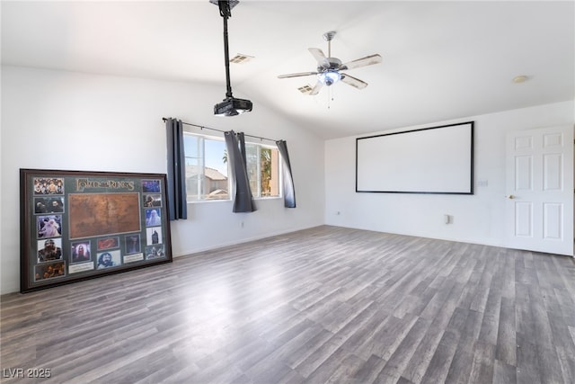 4062 W El Campo Grande Ave, North Las Vegas, NV 89031 - home theater with ceiling fan, wood finished floors, and lofted ceiling