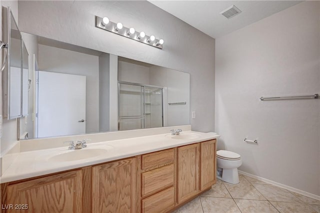 4610 Puglia Ln Unit 201, North Las Vegas, NV 89084 - full bathroom featuring double vanity, a shower stall, and tile patterned flooring