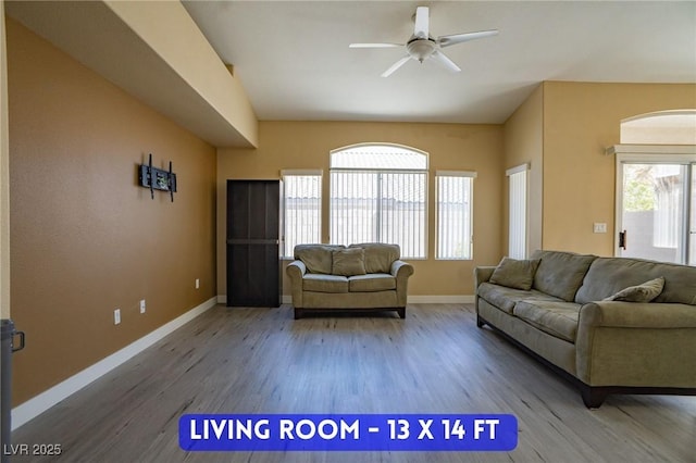 9710 Geiger Peak Ct, Las Vegas, NV 89148 - living area with wood finished floors and ceiling fan