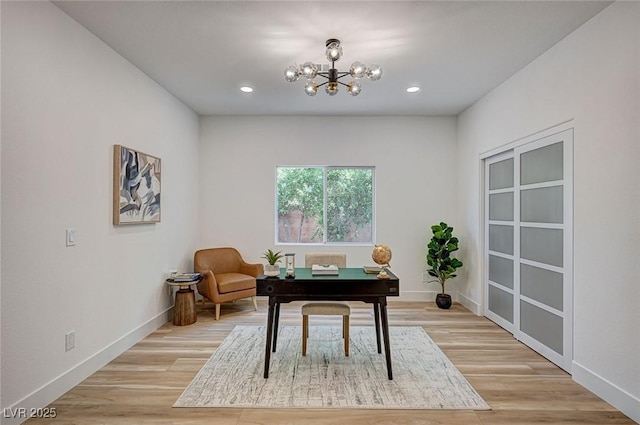 85 Alerion St, Las Vegas, NV 89138 - office space with a chandelier, recessed lighting, and light wood-style flooring